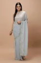 Vervee Couture Soft Stone Grey Georgette Saree | Mor