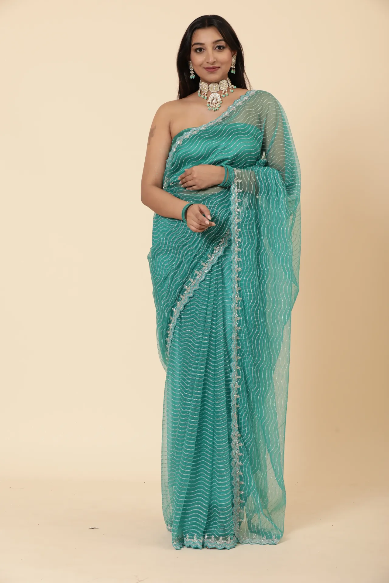 Vervee Couture Dark Turquoise Net Saree  | Inna