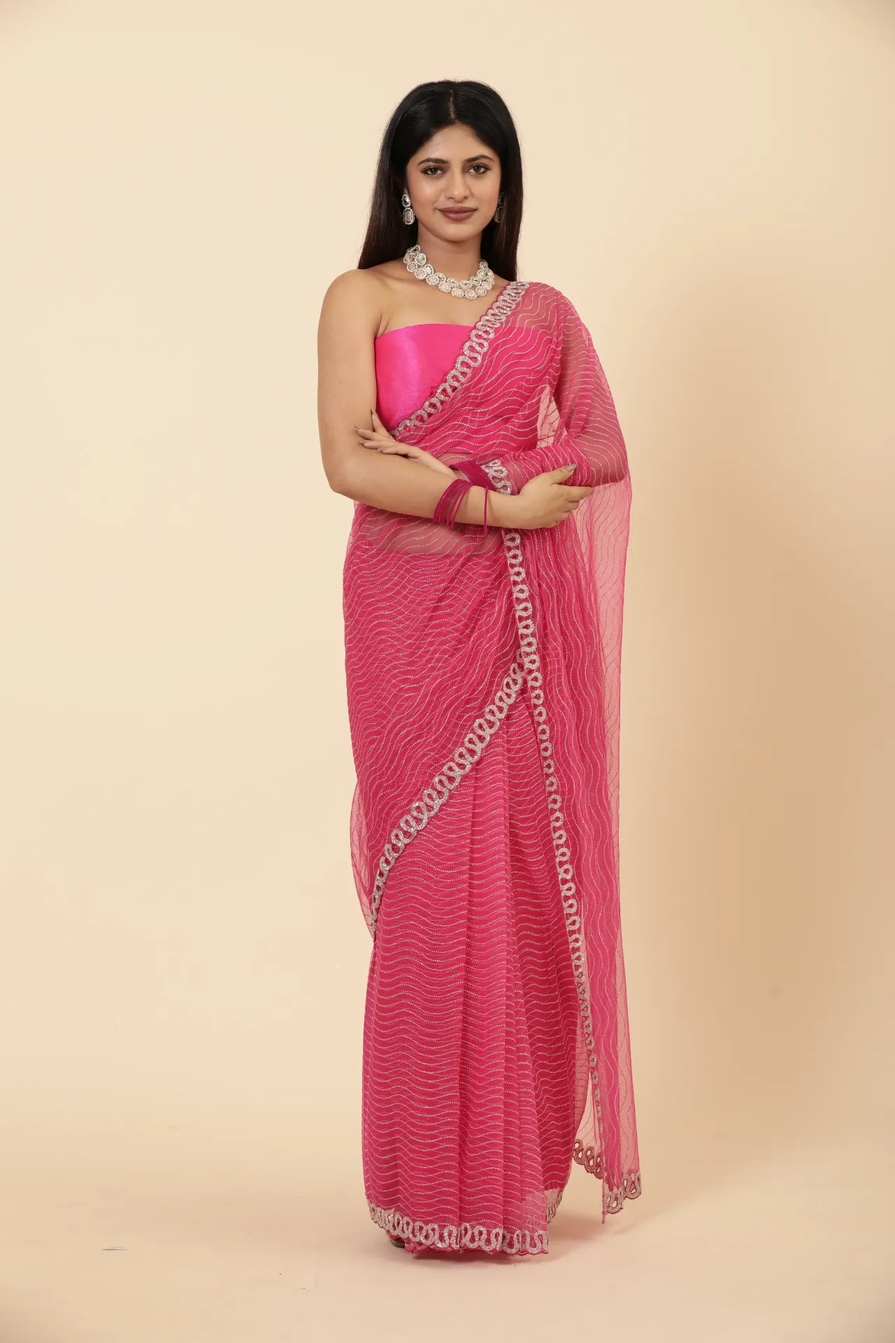 [VC26-AURA-D20-02] Vervee Couture Soft Blush Pink Net Saree | Aura