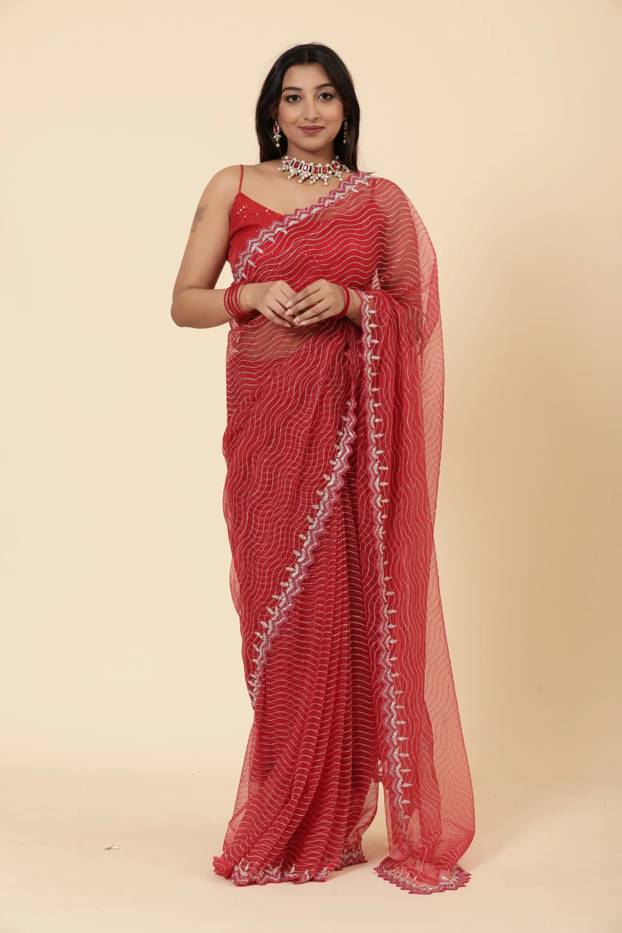 Vervee Couture Classic Red Net Saree  | Inna