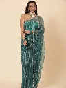 Vervee Couture Deep Teal Green Net Saree | Zulf