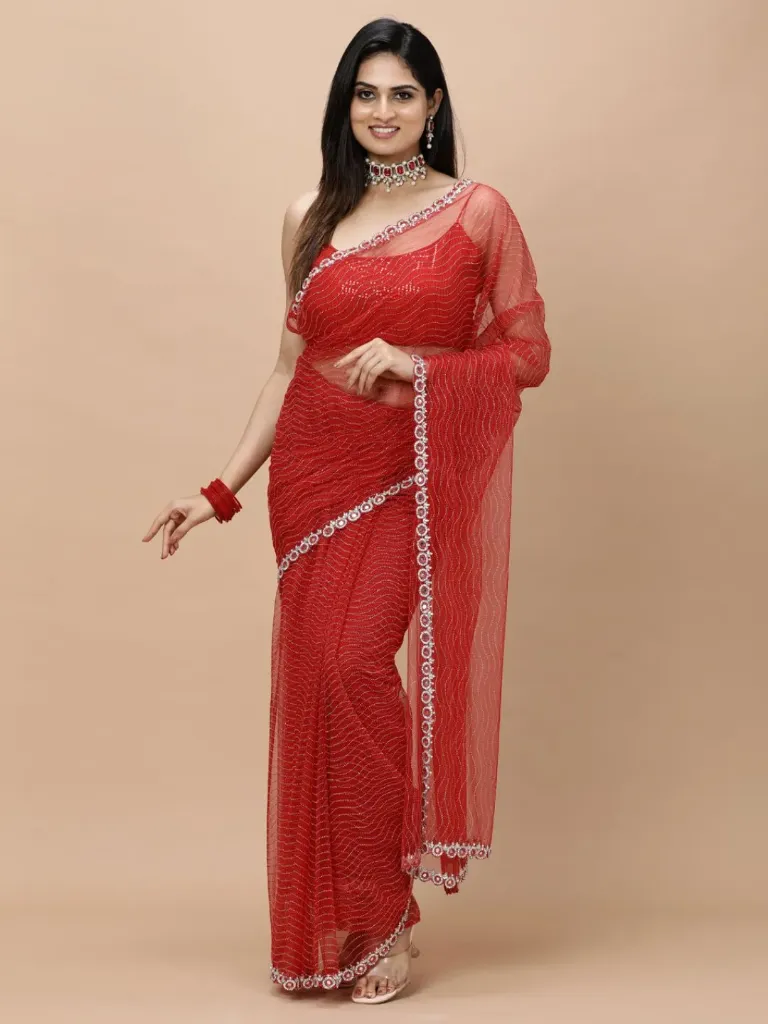 [VC26-ZULF-D22-07] Vervee Couture Cadmium Net Saree | Zulf
