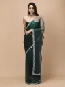 Vervee Couture Emerald Green Net Saree | Zulf