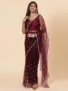 Vervee Couture Deep Grape Wine Purple Net Saree | Zehar