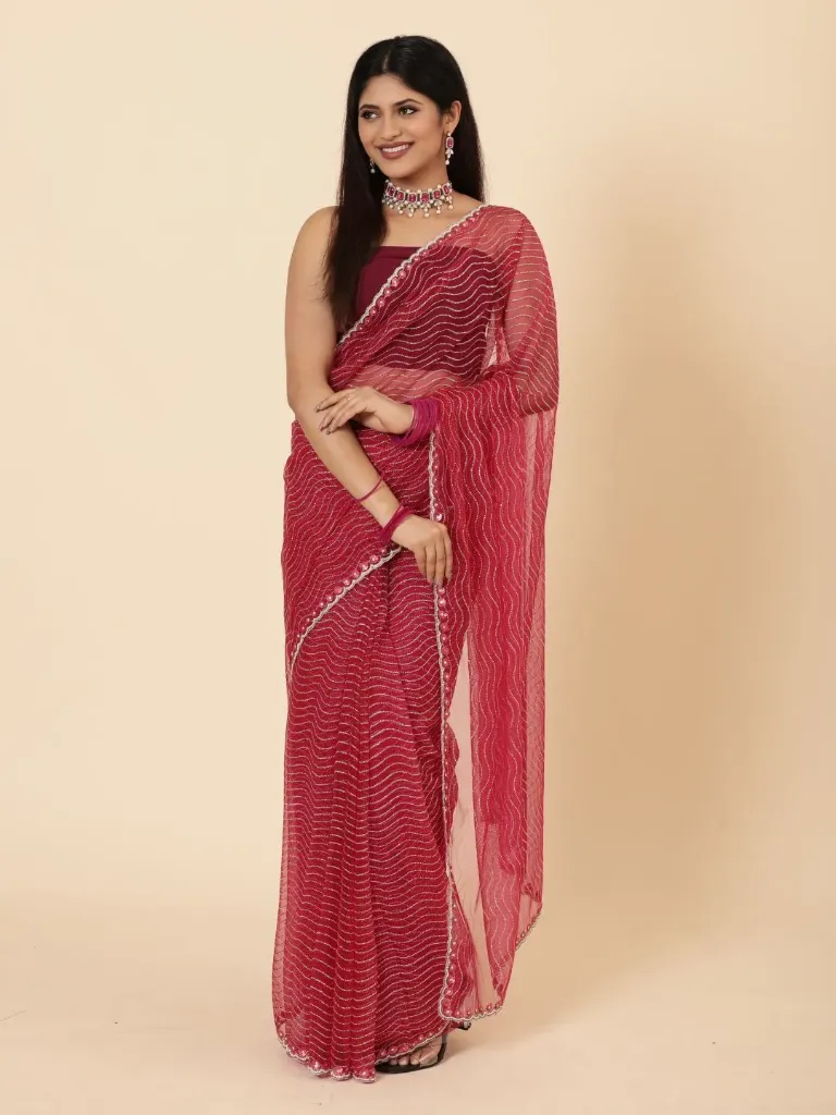 [VC26-ROZA-D25-04] Vervee Couture Dark Pink  Net Saree |  Roza