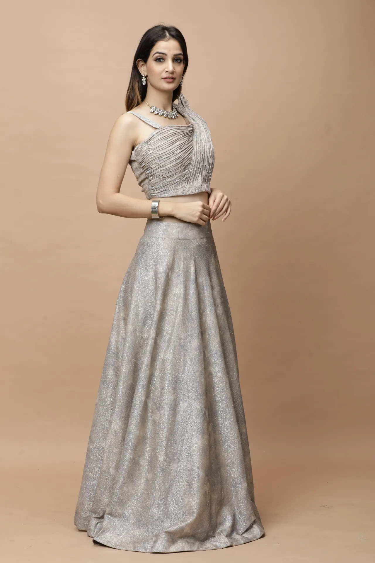 [VC26-LEH-D98-07] Vervee Couture Silver Designer Lehenga | Leh