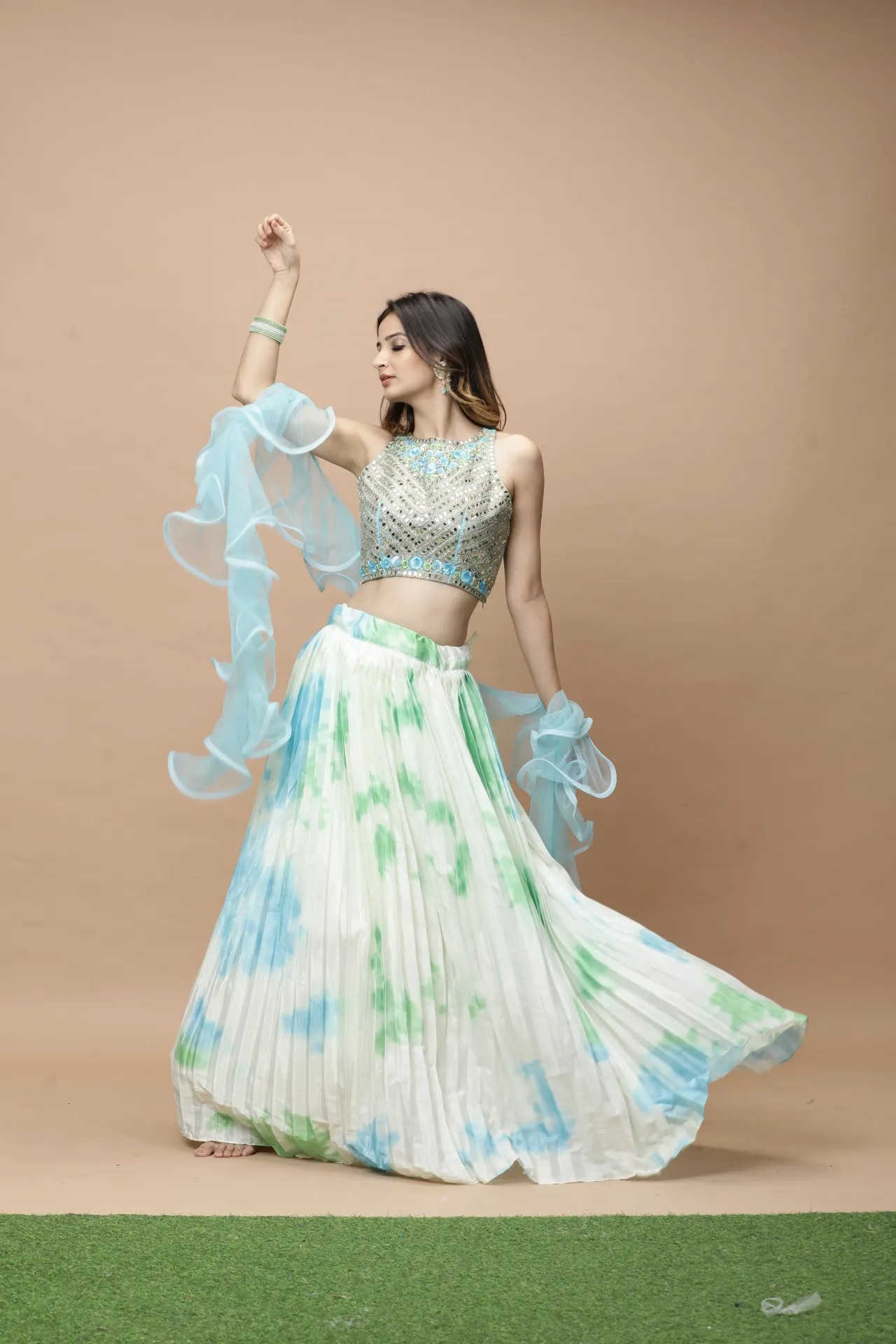[VC26-LEH-D98-11] Vervee Couture Turquoise Designer Lehenga | Leh