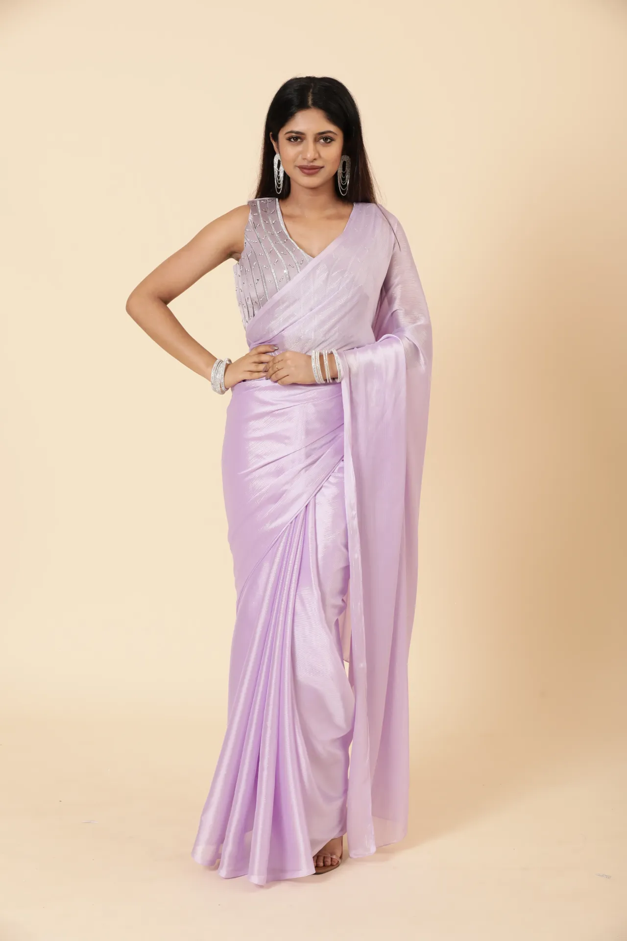 Vervee Couture Lavender Saree with Designer Blouse
