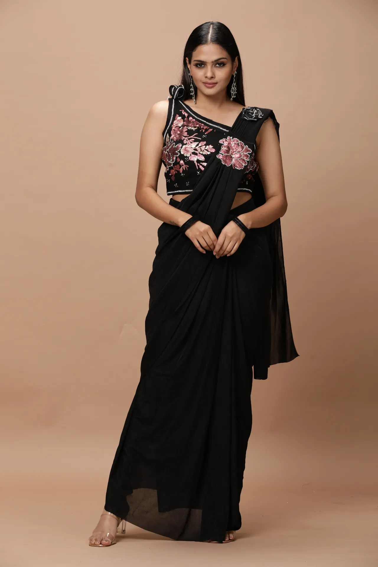 Vervee Couture black Belt Ready-to-Wear Designer Saree