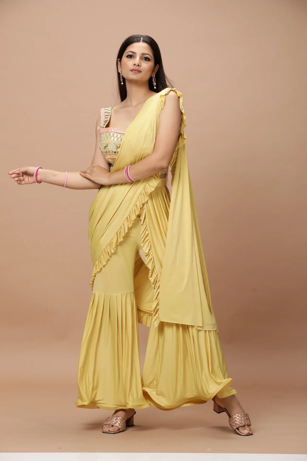 Vervee Couture Yellow Ethnic Palazzo Suit Set