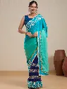 Vervee Couture Sky Blue Silk Blend Saree with Semi-Stitched Blouse | Eka