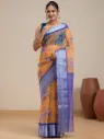 Vervee Couture Orange Silk Blend Saree with Semi-Stitched Blouse | Eka