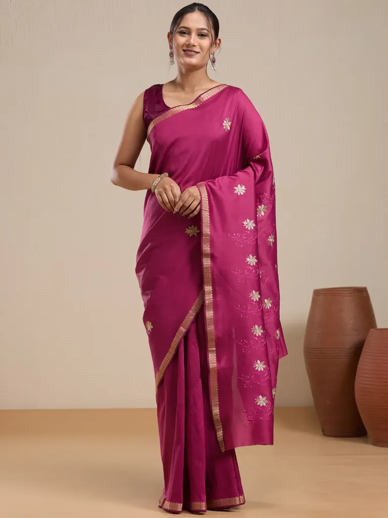 Vervee Couture Purple Silk Blend Saree with Semi-Stitched Blouse | Eka
