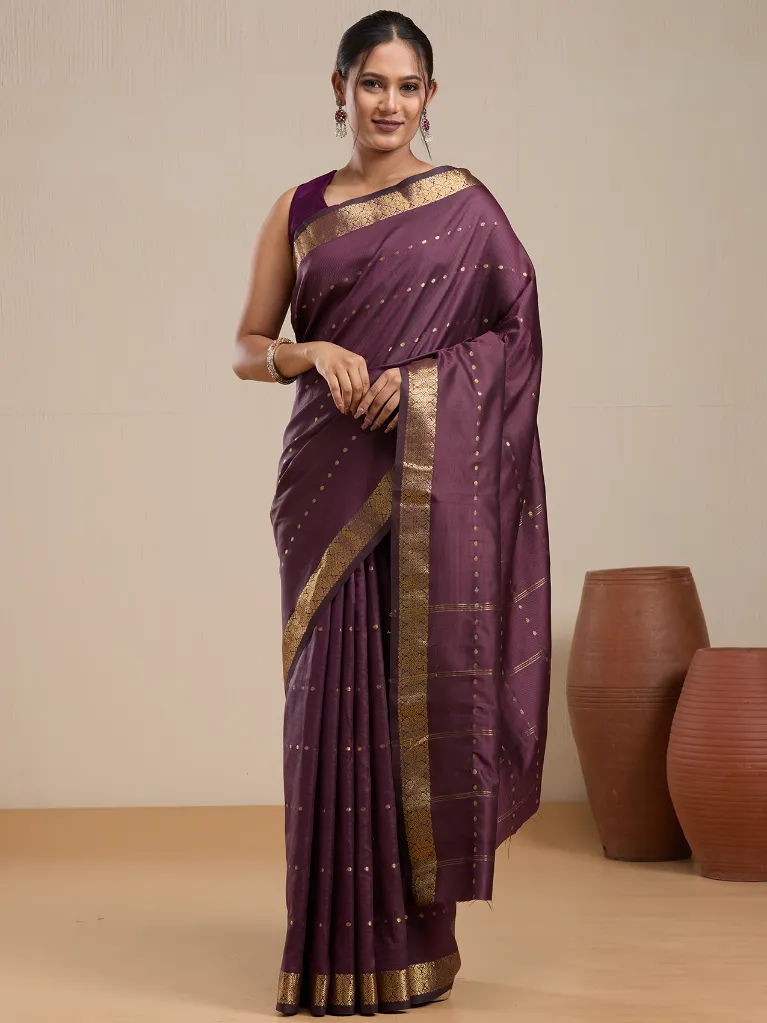 Vervee Couture Purple Silk Blend Saree with Semi-Stitched Blouse | Eka