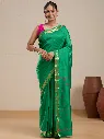Vervee Couture Parrot Green Silk Blend Saree with Semi-Stitched Blouse | Eka