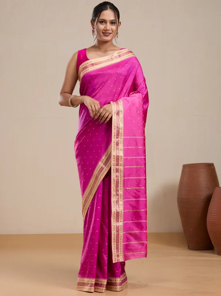Vervee Couture Pink Silk Blend Saree with Semi-Stitched Blouse | Eka