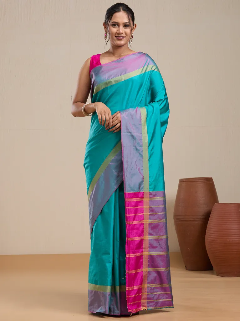 [VC26-EKA-D99-195] Vervee Couture Sky Blue Silk Blend Saree with Semi-Stitched Blouse | Eka