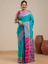 Vervee Couture Sky Blue Silk Blend Saree  Semi-stitched Blouse