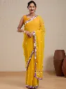 Vervee Couture Yellow Silk Blend Saree with Semi-Stitched Blouse | Eka