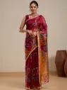 Vervee Couture Maroon Silk Blend Saree with Semi-Stitched Blouse | Eka