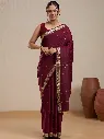 Vervee Couture Wine Purple Silk Blend Saree with Semi-Stitched Blouse | Eka