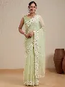 Vervee Couture Pastel Green Silk Blend Saree with Semi-Stitched Blouse | Eka
