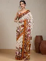 Vervee Couture Off-White/Cream Silk Blend Saree with Semi-Stitched Blouse | Eka