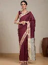 Vervee Couture Maroon Silk Blend Saree with Semi-Stitched Blouse | Eka