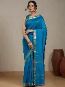 Vervee Couture Teal Blue Silk Blend Saree  Semi-stitched Blouse