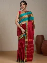 Vervee Couture Crimson Red Silk Blend Saree Semi-stitched Blouse