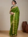 Vervee Couture Olive Green Silk Blend Saree with Semi-Stitched Blouse | Eka