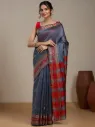 Vervee Couture Steel Grey Silk Blend Saree Semi-stitched Blouse