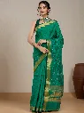 Vervee Couture Emerald Green Silk Blend Saree Semi-stitched Blouse