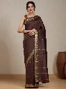 Vervee Couture Dark Maroon Silk Blend Saree with Semi-Stitched Blouse | Eka