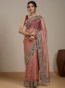 Vervee Couture Dusty Rose Silk Blend Saree  Semi-stitched Blouse