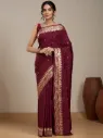Vervee Couture Wine Red Silk Blend Saree  Semi-stitched Blouse