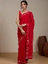 Vervee Couture Classic Red Silk Blend Saree  Semi-stitched Blouse | Eka