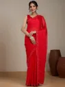 Vervee Couture Classic Red Silk Blend Saree  Semi-stitched Blouse | Eka