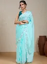 Vervee Couture Sky Blue Silk Blend Saree  Semi-stitched Blouse