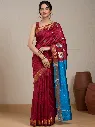 Vervee Couture Deep Maroon Silk Blend Saree with Semi-Stitched Blouse | Eka