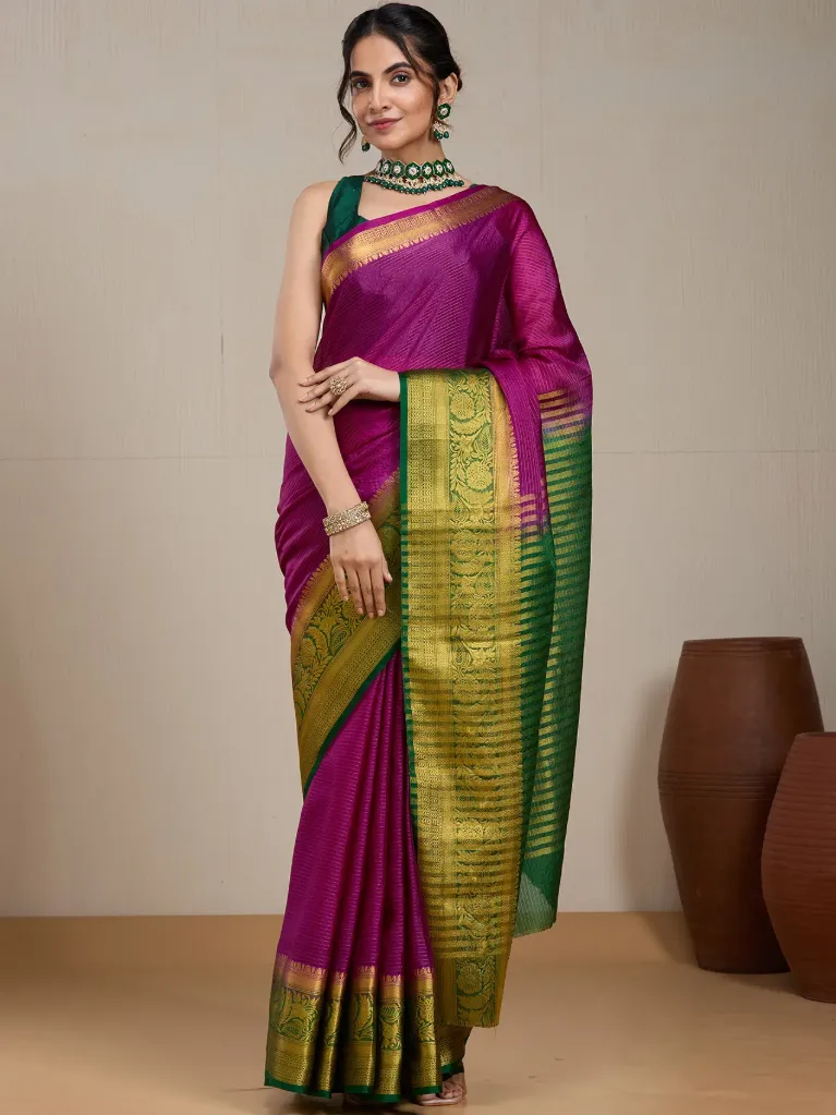 Vervee Couture Magenta Silk Blend Saree  Semi-stitched Blouse
