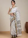 Vervee Couture Pearl Grey Silk Blend Saree  Semi-stitched Blouse