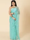 Vervee Couture Cyan Blue Net Saree |  Roza
