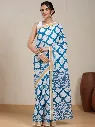 Vervee Couture Teal Blue Silk Blend Saree  Semi-stitched Blouse
