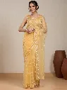 Vervee Couture Pastel Yellow Silk Blend Saree Semi-stitched Blouse