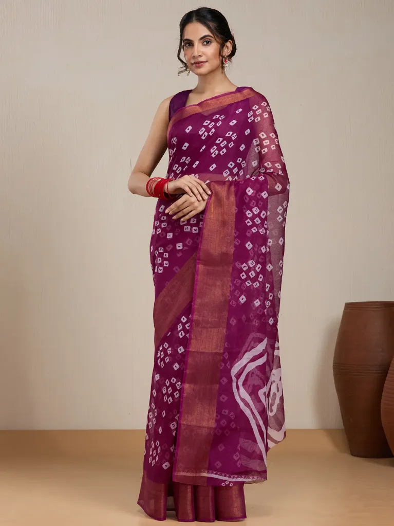 [VC26-EKA-D99-60] Vervee Couture Deep Magenta Silk Blend Saree | Eka