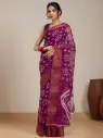 Vervee Couture Deep Magenta Silk Blend Saree Semi-stitched Blouse | Eka