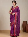 Vervee Couture Royal Purple Silk Blend Saree Semi-stitched Blouse