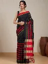 Vervee Couture Black Purple Silk Blend Saree Semi-stitched Blouse | Eka