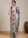 Vervee Couture Grey Silk Blend Saree Semi-stitched Blouse